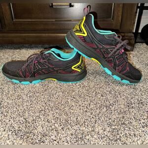 ASICS Women’s Gel-Venture 7 Running Hiking Shoes Black/Pink/Blue Size 10 EUC